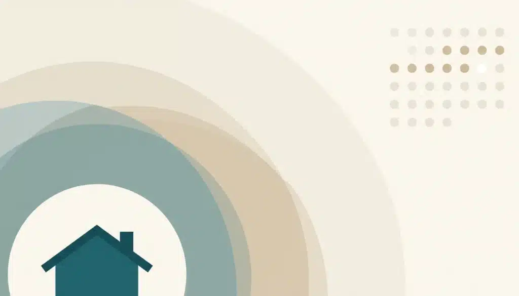 Flat illustration of a teal house silhouette with radiating arcs and a dot grid, suggesting an airbnb listing not getting views