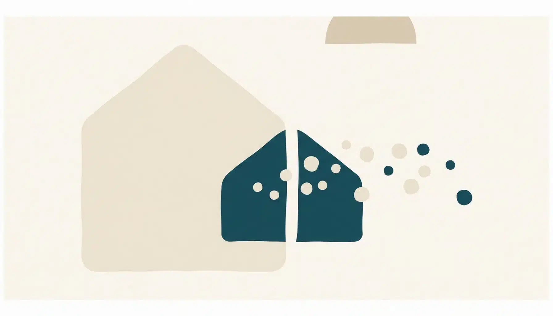 Flat illustration of a large house silhouette with a slice carved into a smaller teal one, hinting at how much money Airbnb commissions cost hosts