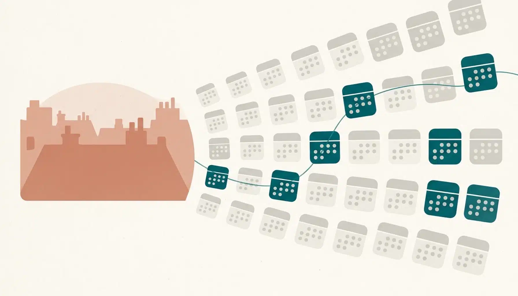 Calendar dots filling up to show how to create content for Airbnb host marketing that wins bookings