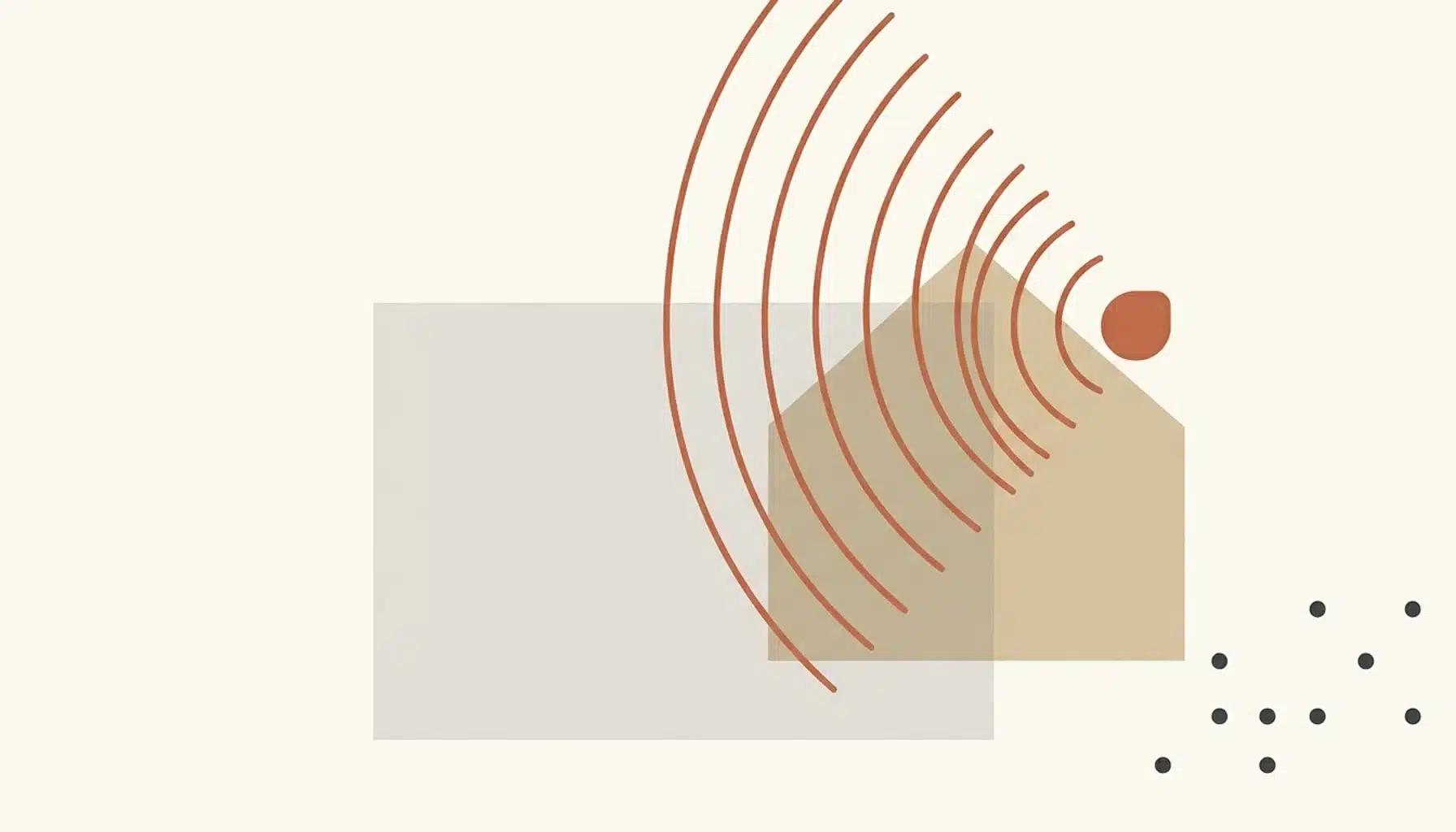 Flat illustration of a house silhouette with terracotta arcs radiating outward, suggesting why an Airbnb isn't showing up in search